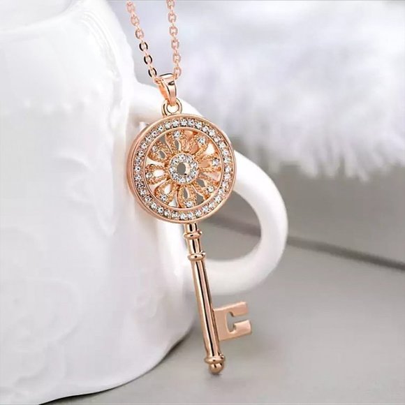 ✨ Hollow Flower CZ Dainty Micro Pave Rose Gold Plated Necklace Women,EVGG1096 - Picture 6 of 8